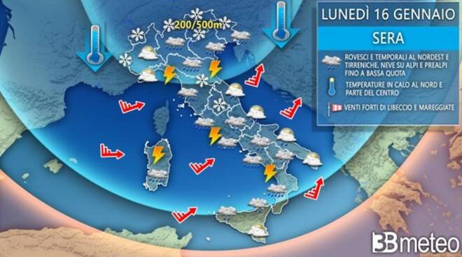 meteo-lunedi:-svolta-invernale-con-tanta-pioggia,-venti-e-neve-fino-a-bassa-quota