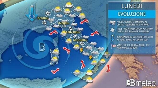 meteo-lunedi:-irruzione-artica-sull'italia,-con-venti-forti-e-neve.-i-dettagli